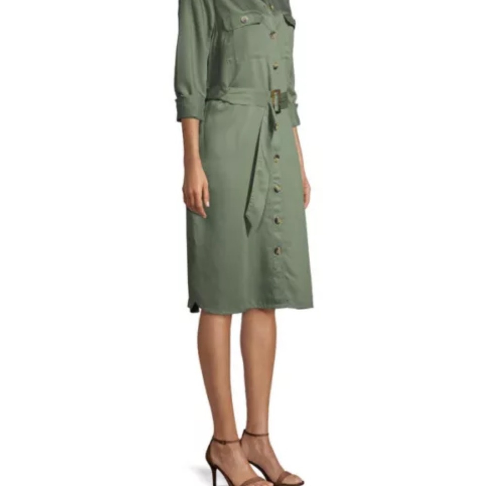 Time and Tru Olive Button-Front Midi Shirt Dress - Picture 2 of 6
